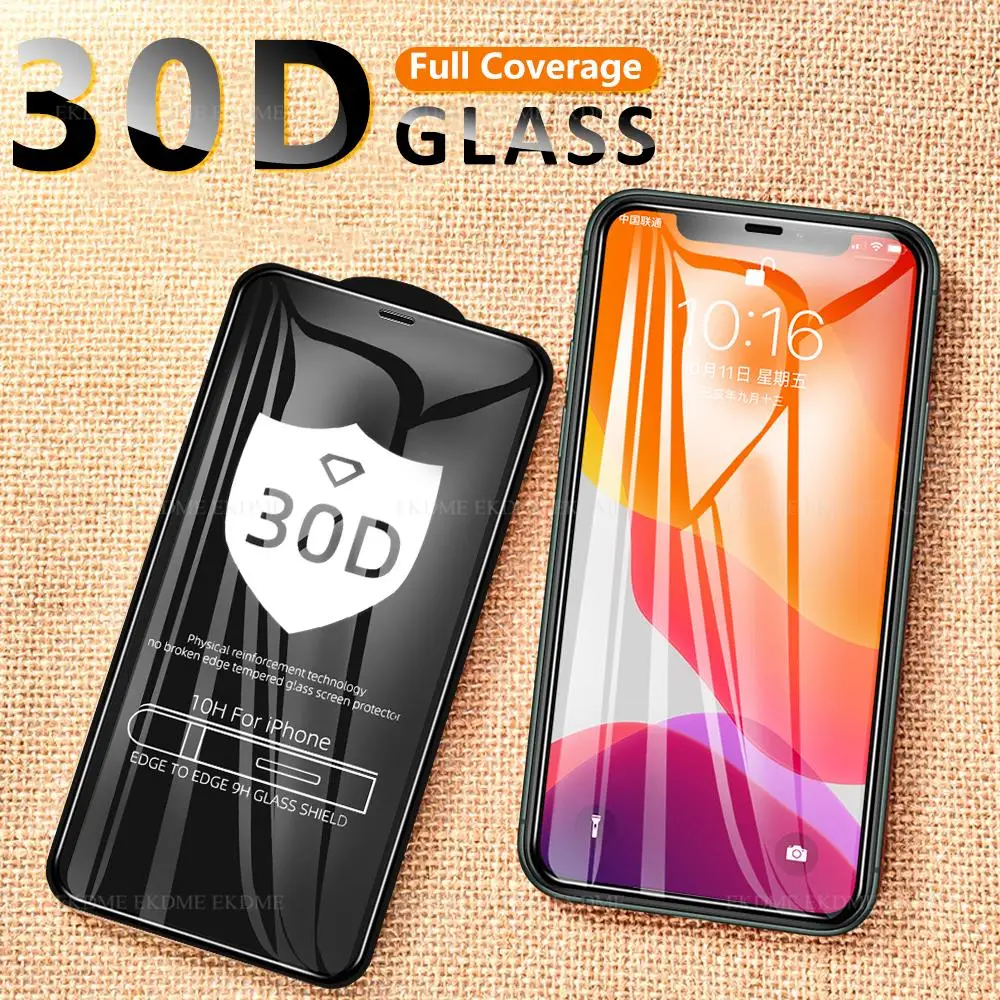 30D изогнутое стекло для iPhone 11 Pro Max X XS полное покрытие Защита экрана 7 8 6S 6 Plus