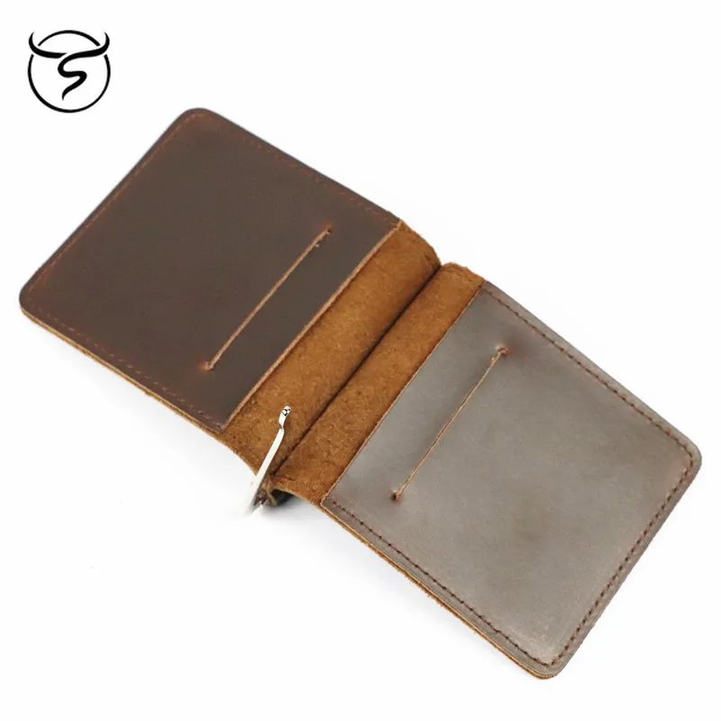 Ручной работы зажим для денег бумажник тонкий из натуральной кожи с