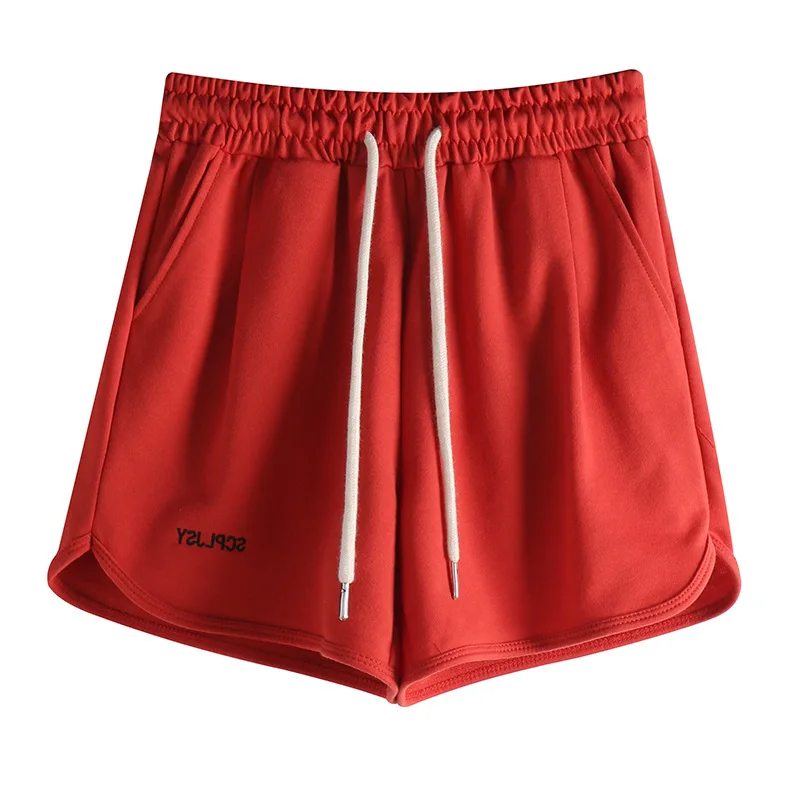 

2021 spring and summer new high waist slim Embroidered Shorts women's wear loose sports casual pants wide leg pants hot pants