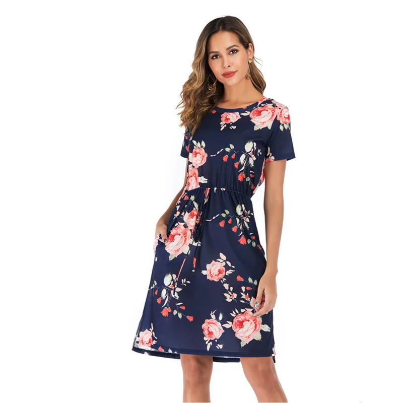 

2020 Spring Summer and Autumn Women's Printed Casual Dress Short Sleeve Elegant Bohemian Dress