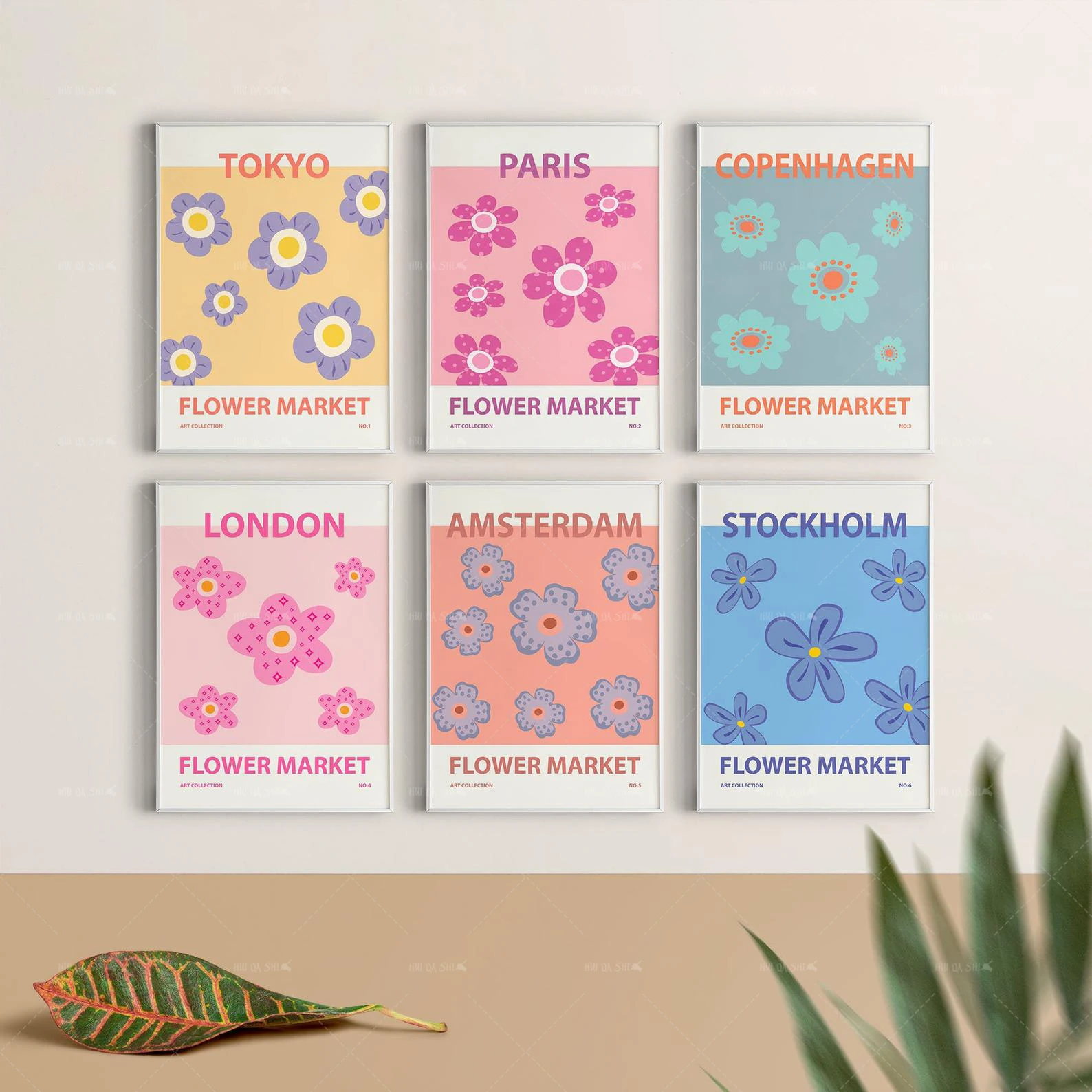 Домашний Декор живопись холст печать набор из 6 цветочных плакатов на рынке