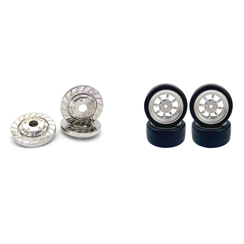 

4Pc Brake Disc Caliper Tire Counterweight Modification for WPL D12 1/10 & 1set Wheel Rim and Rubber Drift Tire Tyres Set