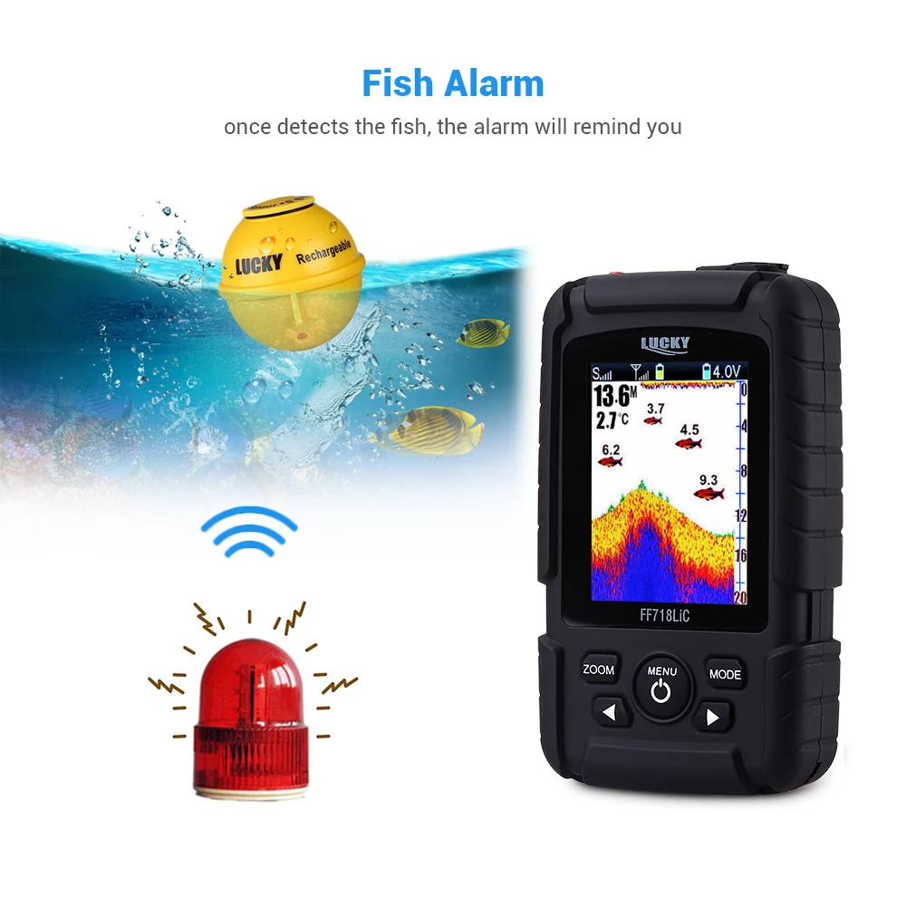 LUCKY fish finder FF718LiC беспроводной эхолот для рыбалки, эхолот 45 м/147 футов, портативный эхолот для эхолота