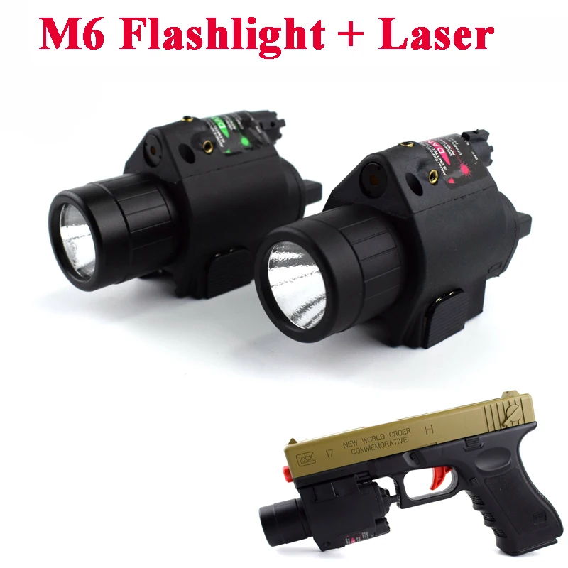 

Военный лазерный пистолет M6, светодиодный фонарик + красный/зеленый лазерный прицел для 20 мм рельса, тактический прицел для охоты