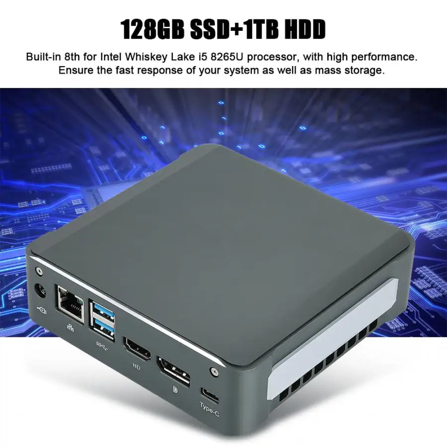 Встроенный тихий медный вентилятор 8th для Intel i5 8265U мини ПК компьютер 4K DP wifi 8GB ram +