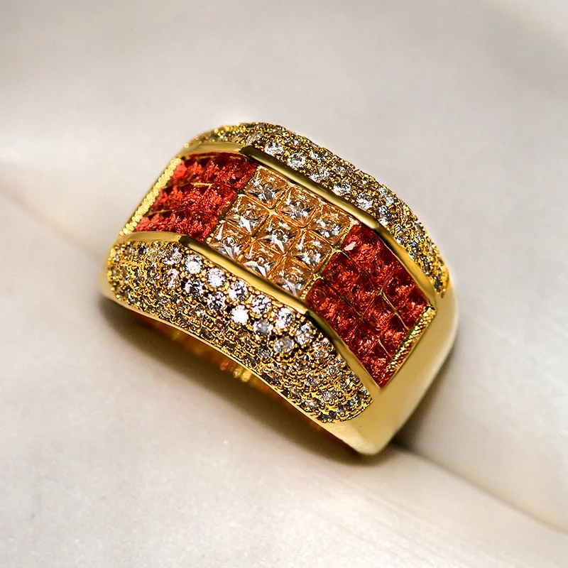 

18K Gold Filled Natural Ruby Diamond Ring Silver 925 Jewelry Anillo De Bizuteria Men Women Anillos Mujer Jewellery Bijoux Rings