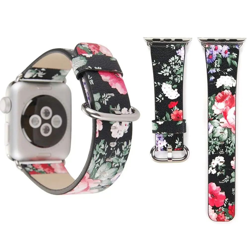 

Chinese Ink Painted Style Strap for Apple Watch Band 5 4 3 2 1 44mm 40mm 42mm 38mm Floral Print Bracelet for IWatch Accessories