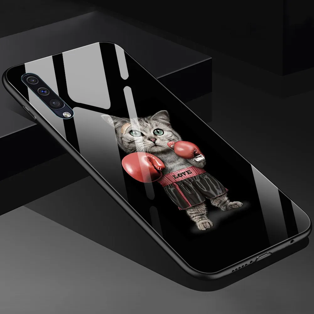 

Cat Case For Samsung A50 A70 A20 A40 A51 A71 A20E S10 S20 S9 S8 S7 Edge Ultra Puls Note 10 9 8 Plus Glass Phone Cases Cover Capa