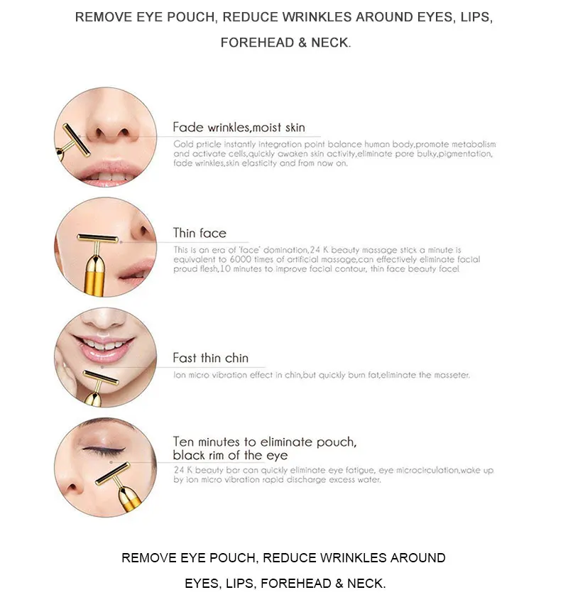 Электрический массажер для лица 24 К золотистый массажный Вибратор 3 в 1