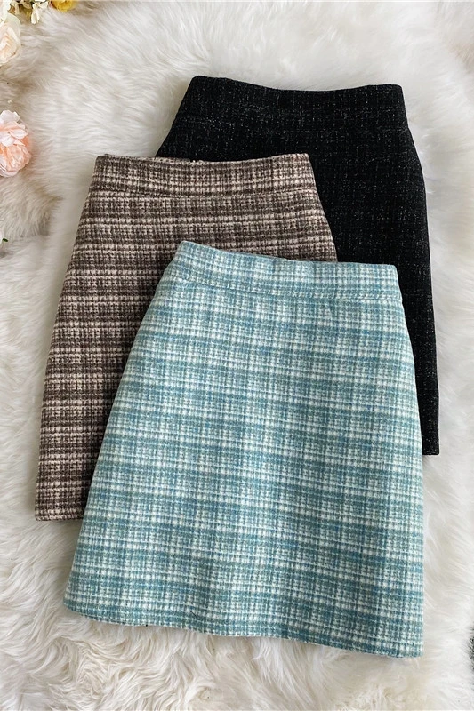 

Pencil Plaid Skirs Women Mini Empire Elastic Long skirt Autumn and winter Fashion trend Set skirts