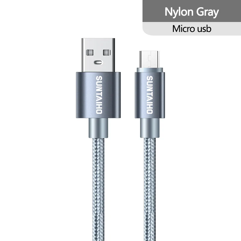 Suntaiho usb кабель micro usb cable провод для зарядки micro usb кабель для зарядки микро usb Зарядное устройство адаптер 2.4A шнур для зарядки телефона для samsung xiaomi LG huawei Meizu нейлоновый плетеный - Цвет: Gray