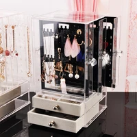 jewelry cosmetic storage box transparent plastic dust earrings finishing box desktop vertical lagerung rack makeup organizer