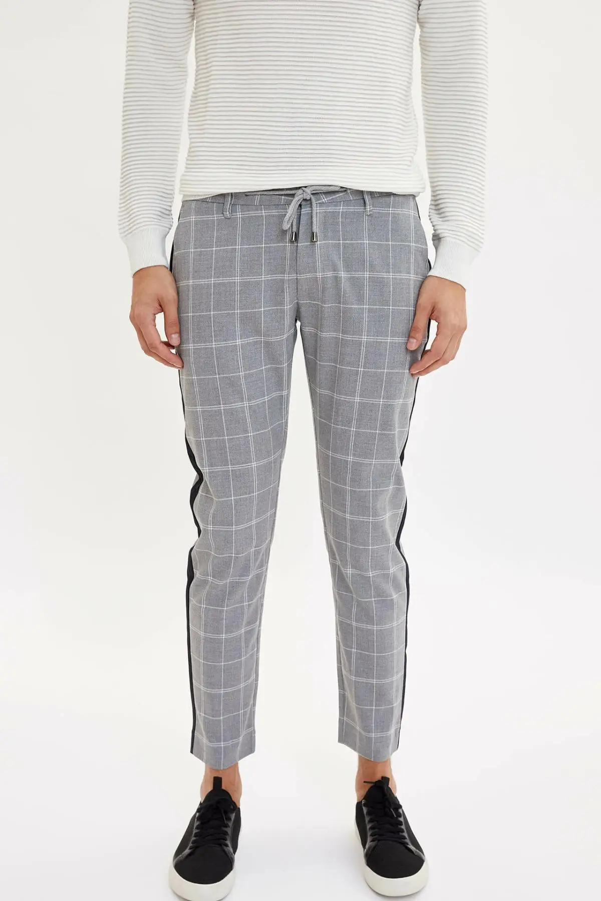 Дефакто мужские спортивные штаны однотонные повседневные клетчатые с завязками