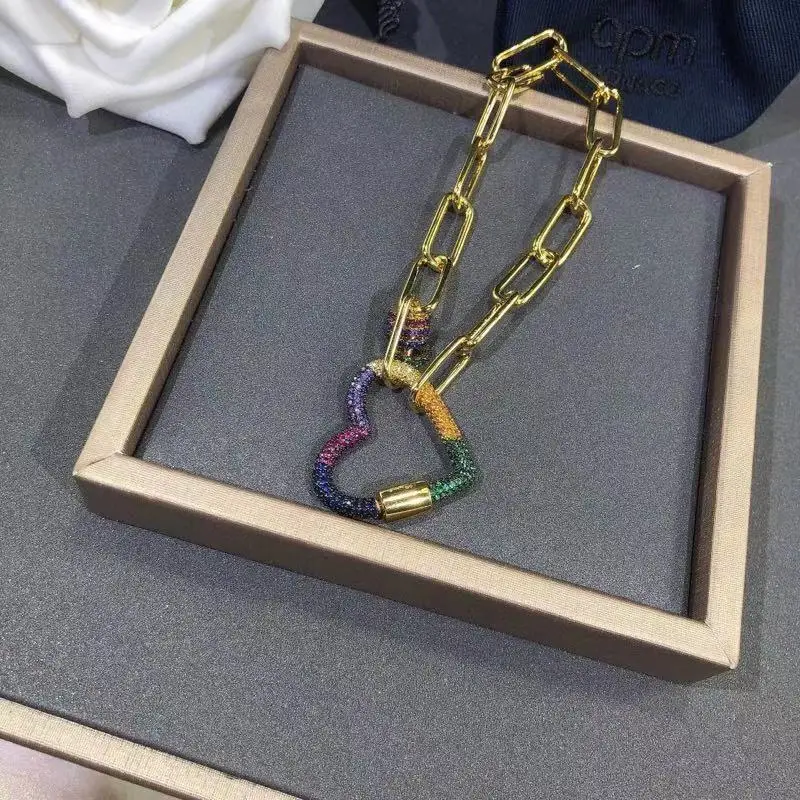 

S925 Sterling silver February new rainbow Heart bracelet women's high quality fashion personality joker bracelet