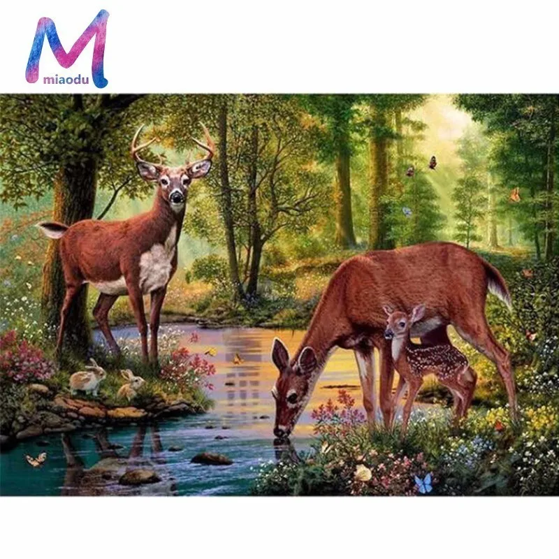 MIAODU 5D DIY Алмазная вышивка Алмазная мозаика олень в лесу питьевая вода вышивка крестиком украшение дома подарок