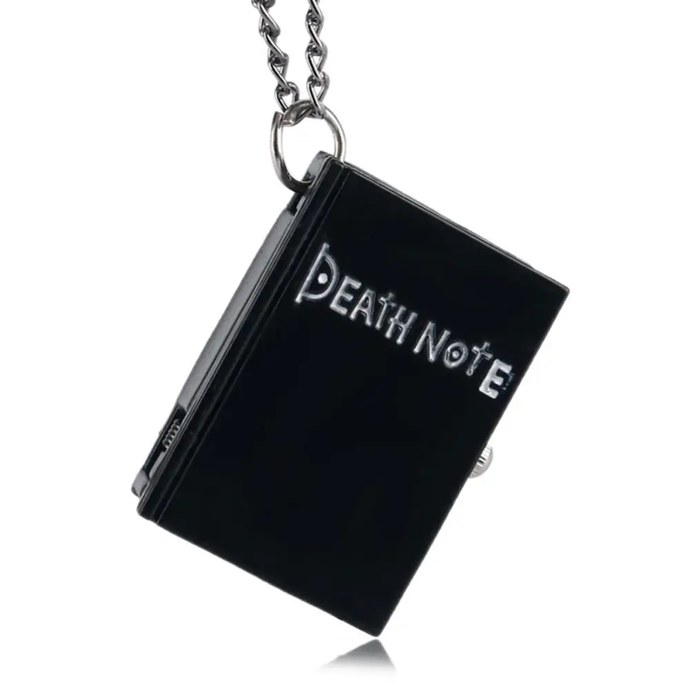 

Japanese Death Note Shape Black Suqare Quartz Pocket Watch For Men Small Little Necklace Children Deathnote Pocket Watch