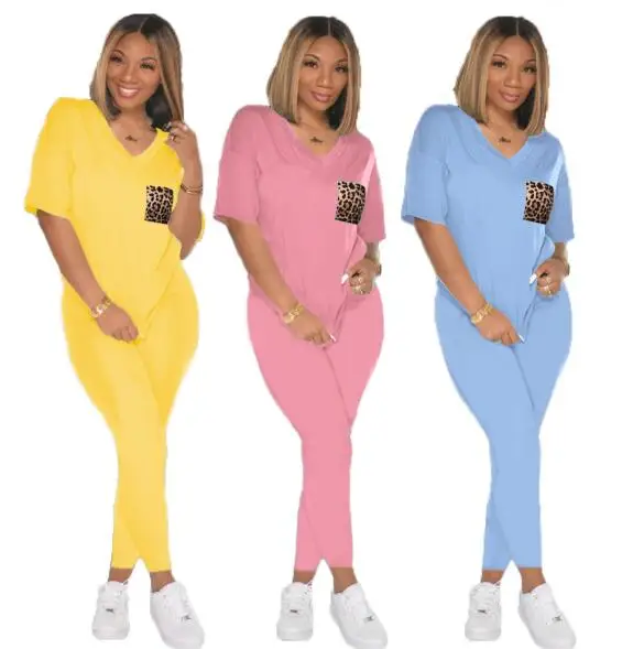 Женский спортивный костюм из двух предметов брюки с коротким рукавом одежда для