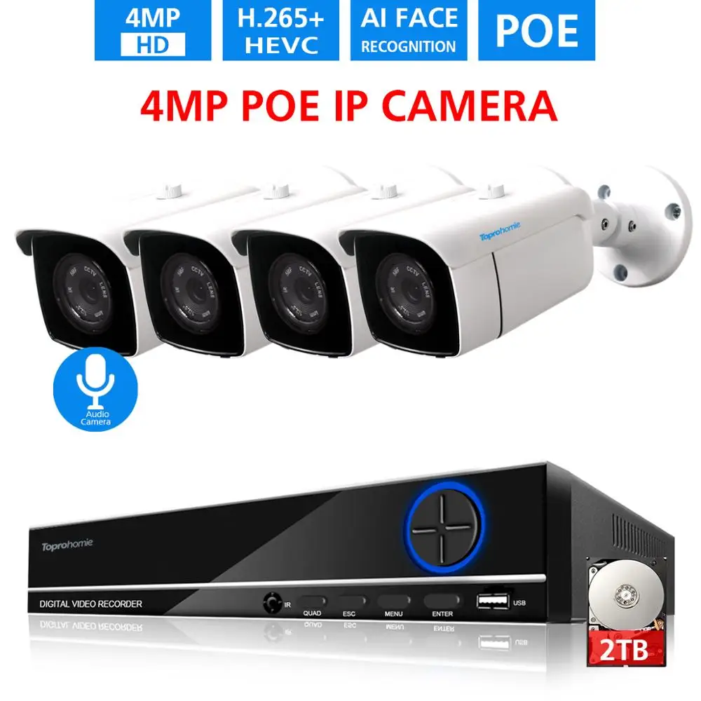 Система видеонаблюдения TOPROHOMIE H.265 + 8 канальный сетевой видеорегистратор POE IP