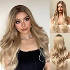 Длинные волнистые синтетические парики ALAN EATON для женщин, парики с эффектом омбре, коричневые, светлые, золотые, натуральные, средней части, парики для косплея, термостойкие волосы