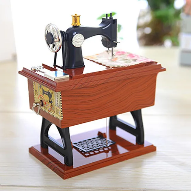 New Small Music Boxes Plastic Vintage Music Box Mini Sewing Machine Style Mechanical Birthday Gift Table Decor 3