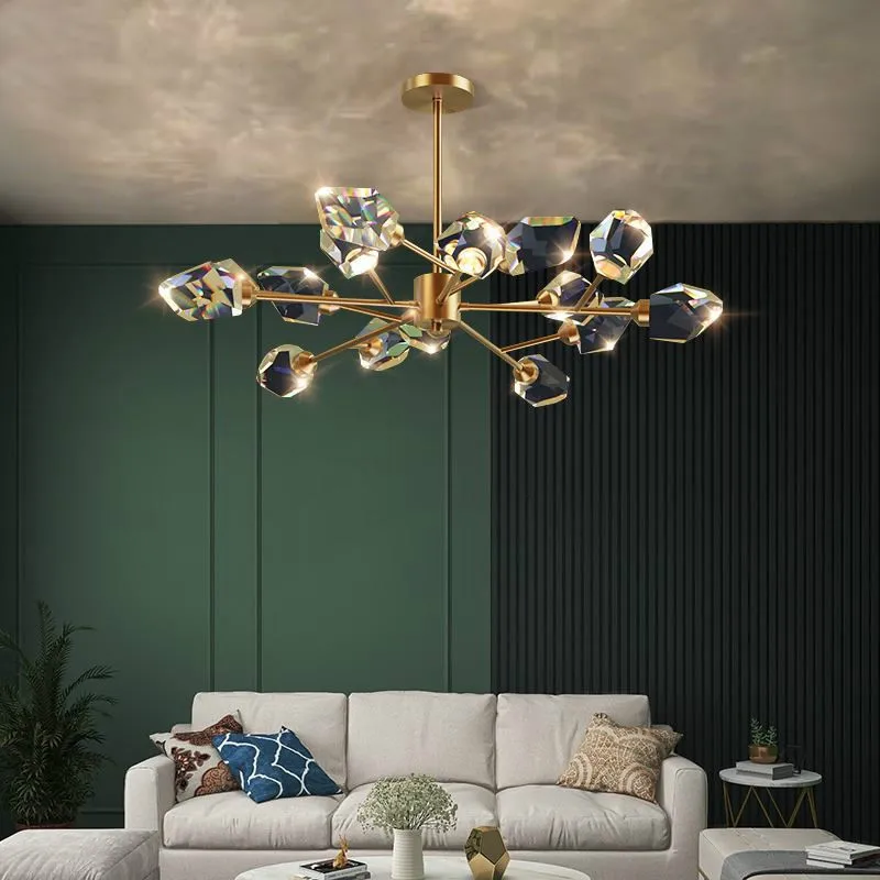 Modern Luxury Ceiling Crystal Chandelier Living Room Brass Hang Lamps Dining Gold Led Lustre Kitchen Fixture Light Bedroom
