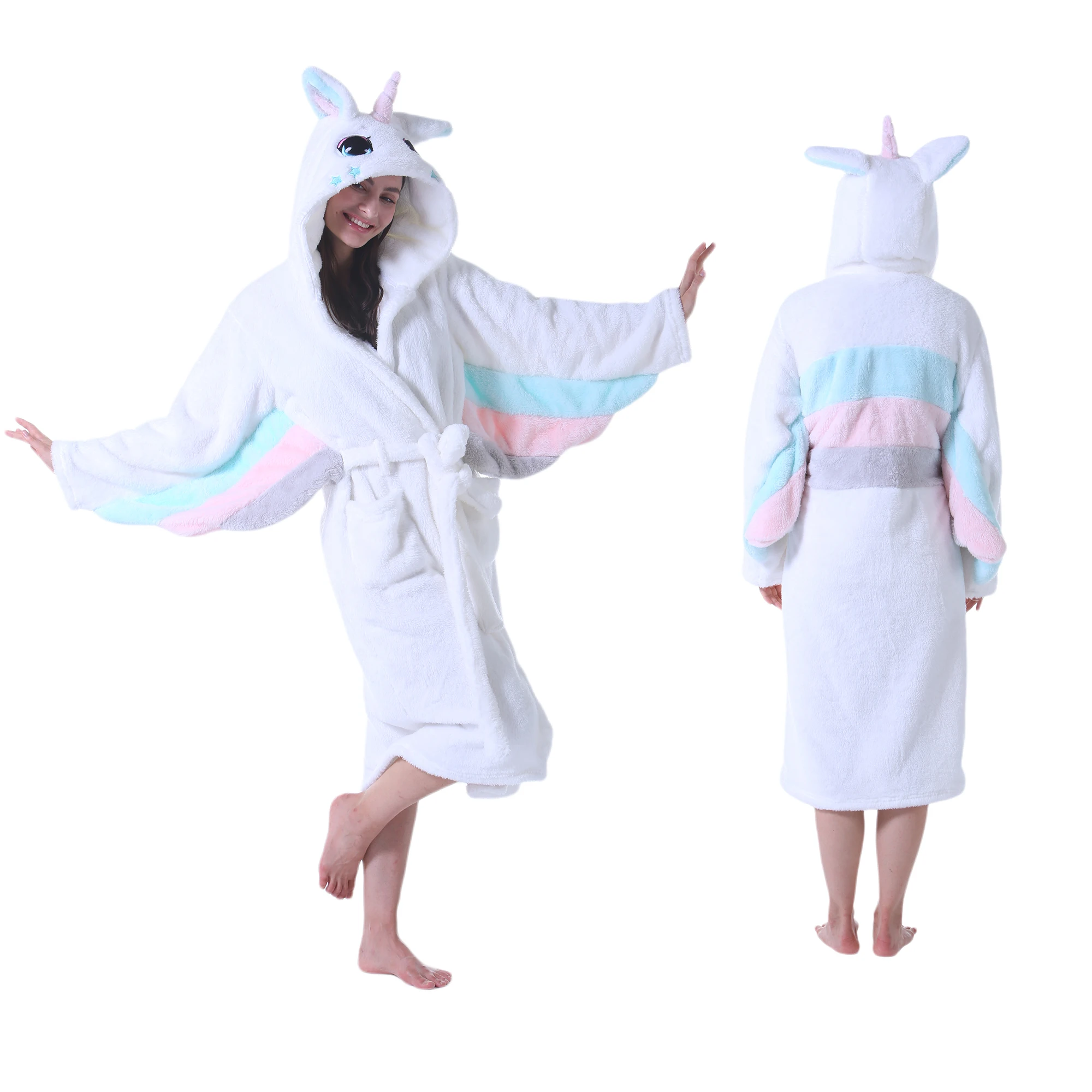 Women Robe Adult Animal Bathrobe Flannel Hooded Home Pajamas Soft for Cosplay RobeCartoon Animal Flannel Women Hooded Bathrobe