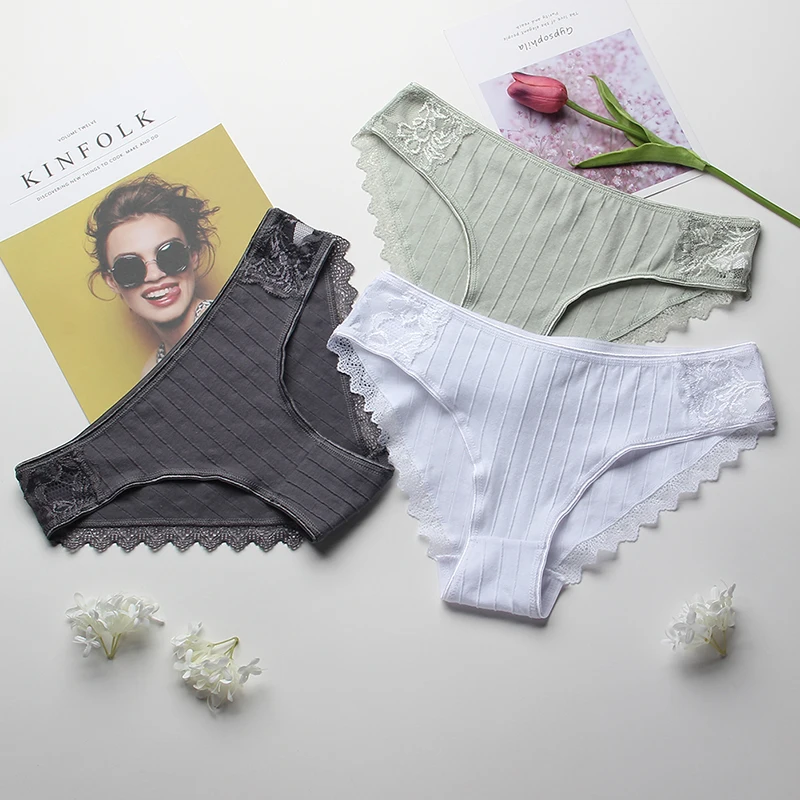 Женские хлопковые трусики бесшовные кружевные нижнее белье женское дышащие с