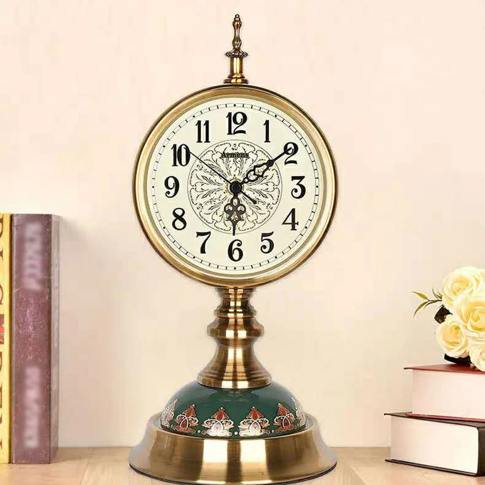 Table Clock Vintage Desk Art Gold Glass Design Non-Slip Base Silence Scanning Living Room Home Decoration | Дом и сад