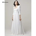 Простое свадебное платье с круглым вырезом, Белая Атласная Юбка А-силуэта, модель 2022 года, свадебное платье, свадебные платья, новинка