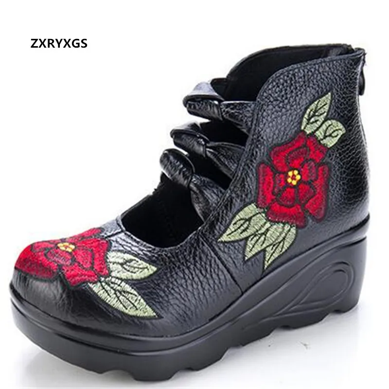 Женские туфли из натуральной кожи с вышивкой на высоком каблуке | Обувь