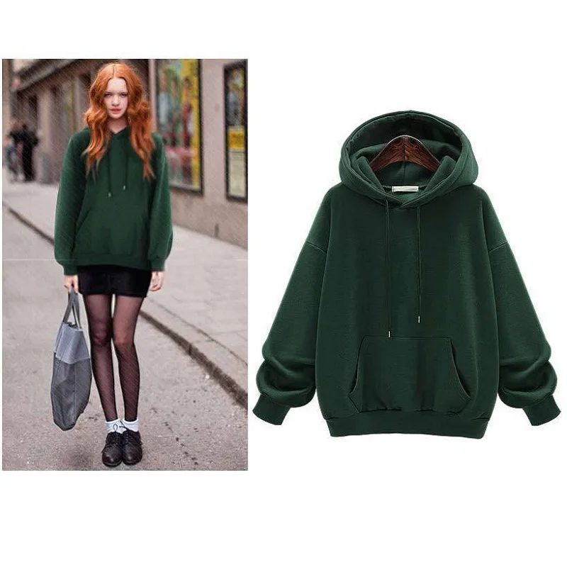 

ZOGAA New Women's Hoodie Plus Size Solid Color Sweatshirt Oversized Fleece Loose Drawstring Plush Pullover Female Tracksuit Tops