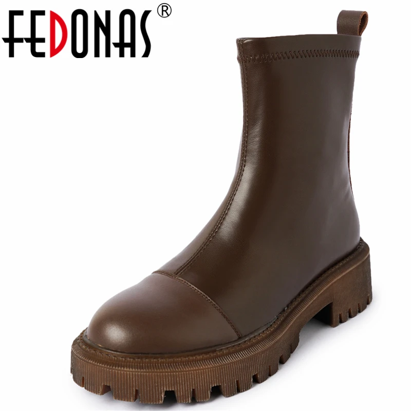

FEDONAS Classic Platforms Women Ankle Boots Concise Fashion Genuine Leather Side Zipper Shoes Woman Autumn Winter Casual Basic