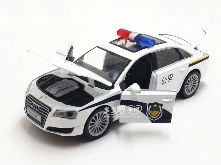 1:32 Масштаб Audi A8 супер такси полиция литая модель автомобиля с вытягиванием назад звуковой светильник коллекция подарок для детей