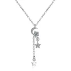 Женское длинное ожерелье со звездой и луной, серебряного цвета, с фианитами