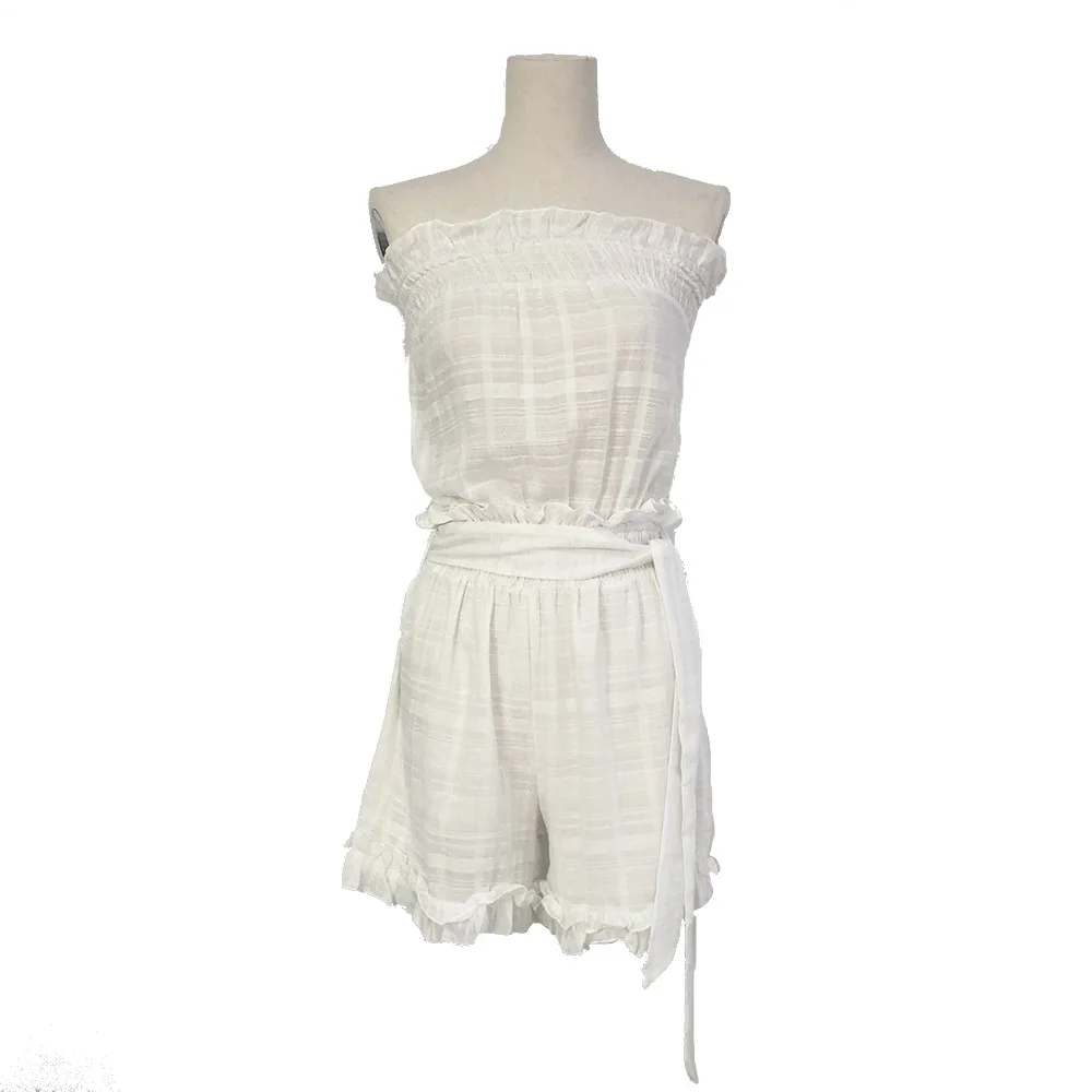 

2021 European and American cotton and linen series ruffled chest strap jumpsuit shorts