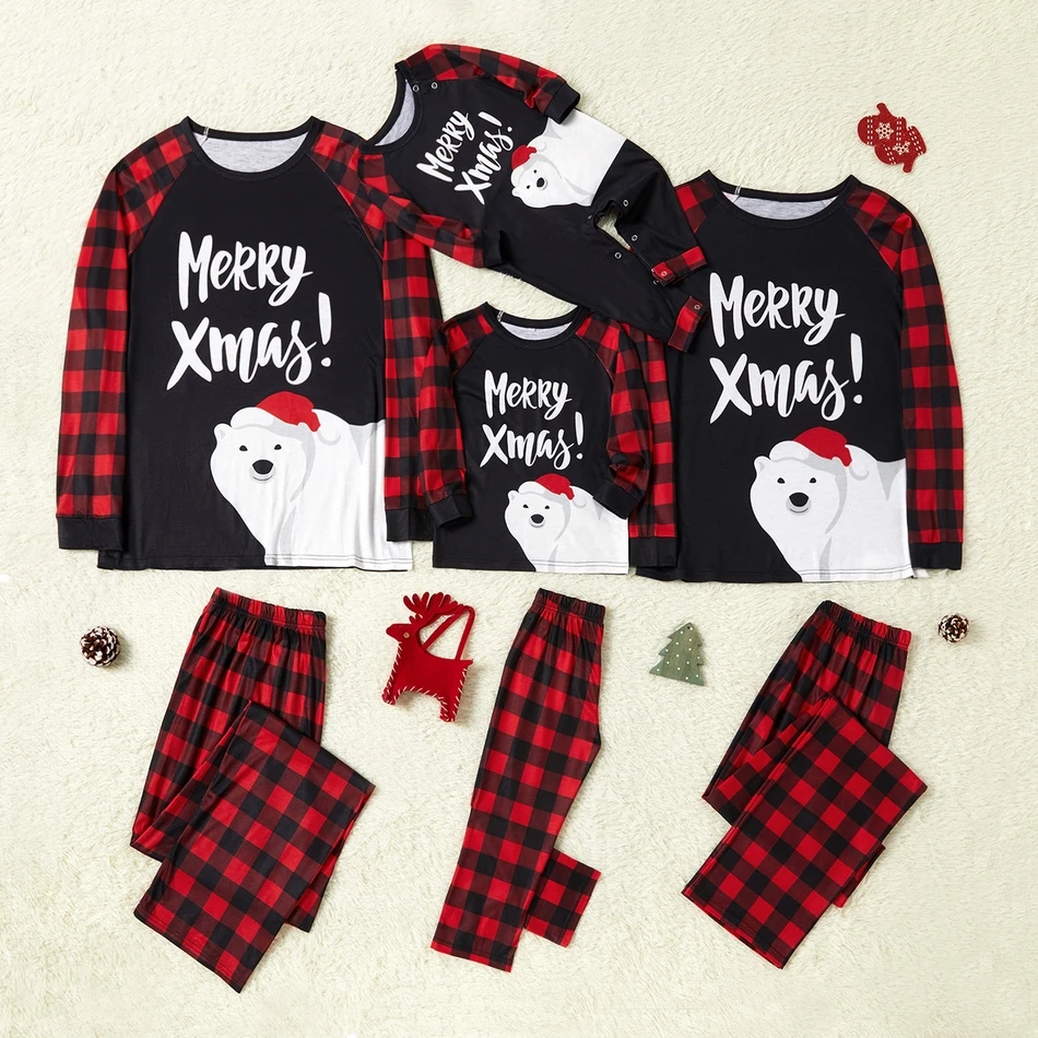 

Family Christmas Costume Pajamas Sets 2021 Fashion Cartoon Letter Merry Christmas Adult Children Set Baby Jumpsuit Family Set