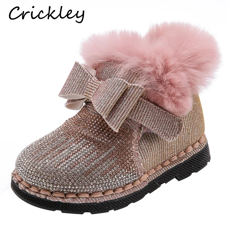 

Fashion Children Snow Boots Rhinestone Bling Shining Ankle Boots for Girls Thick Warm Plush Fur Non Slip Kids Girls Casual Boots