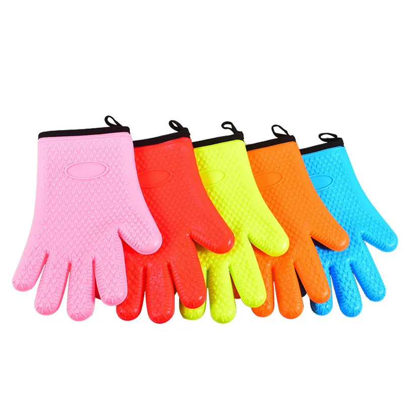 

hot Silicone Glove With Lanyard Kitchen Grilling Gloves Oven Mitts Heat Resistant Non-slip Cooking BBQ Grill Glove Baking Glove