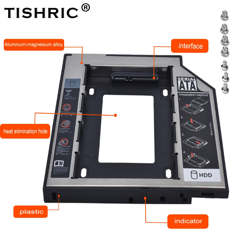 Tishric пластиковый алюминиевый корпус для жесткого диска 9 5 мм SATA 3 0 HDD Caddy 2 дюйма