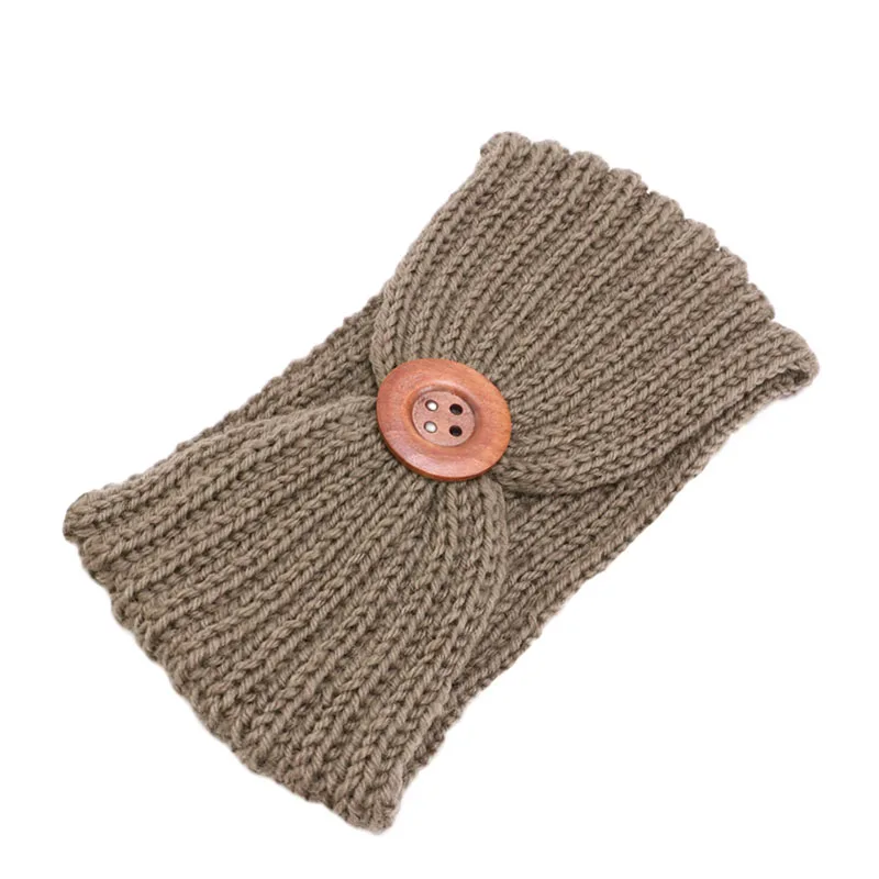 Модные зимние женские богемные деревянные пуговицы вязаный эластичный ободок