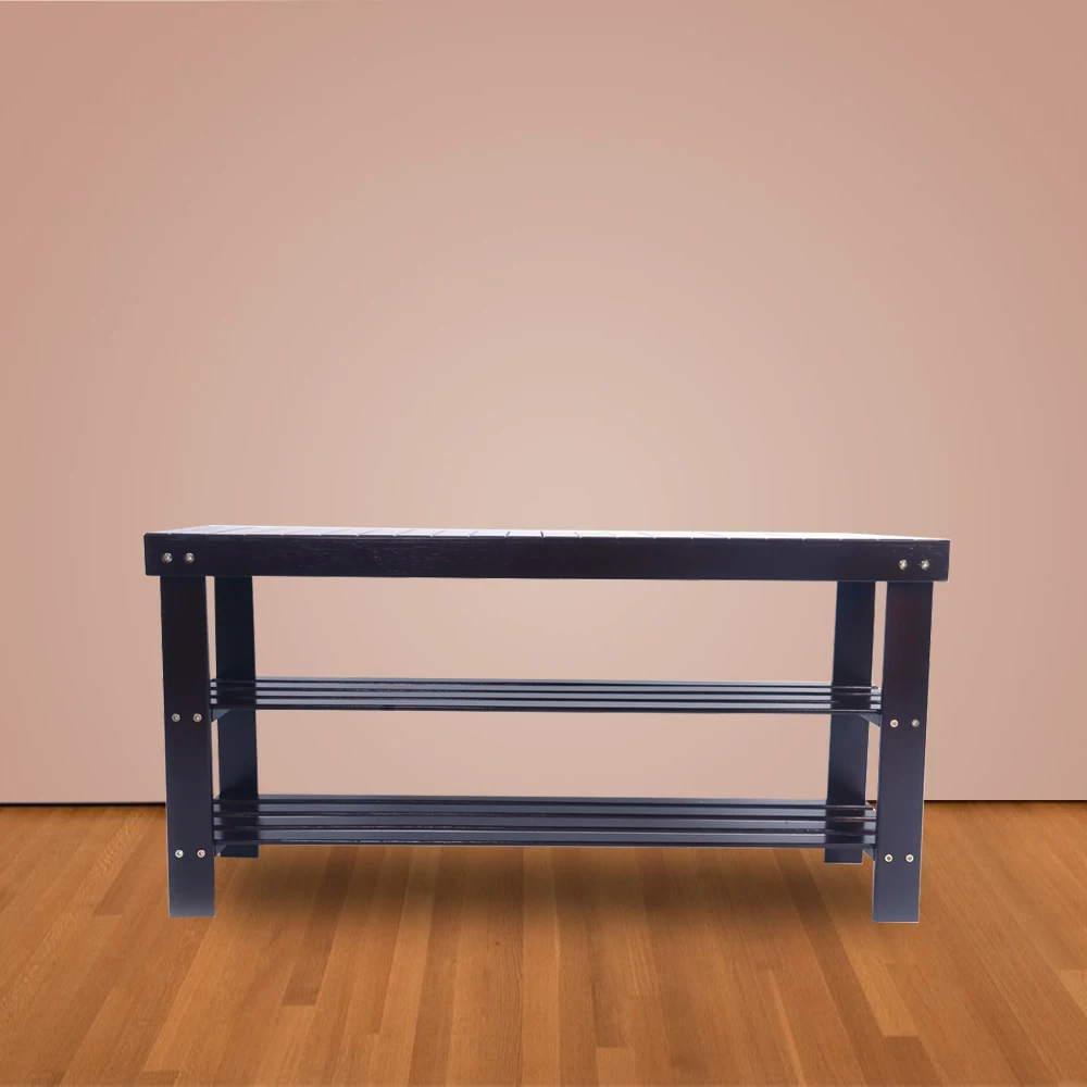 

90cm Strip Pattern 3 Tiers Bamboo Stool Shoe Rack Coffee