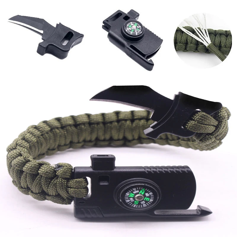Hand-woven Bracelet Men Multi-function Paracord Outdoor Survival Camping Rescue Emergency Rope Bracelets For Women | Украшения и