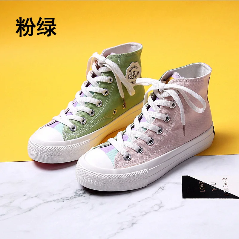 Женские высокие кроссовки на шнуровке розовые зеленые черные или красные