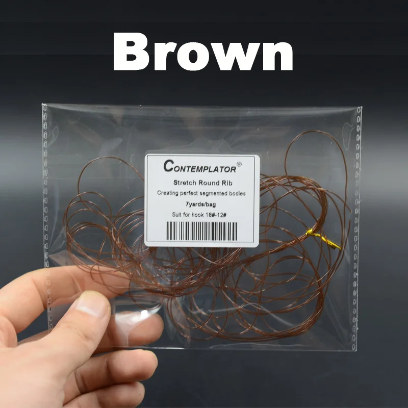 Brown 7 ярдов/сумка, 9 цветов, растягивающиеся ребра для завязывания мушек, 0,6 мм, круглые прозрачные личицы, Нимфа, ребристая лента, сегментированные материалы для тела, леска для ловли нахлыстом - Цвет: Brown