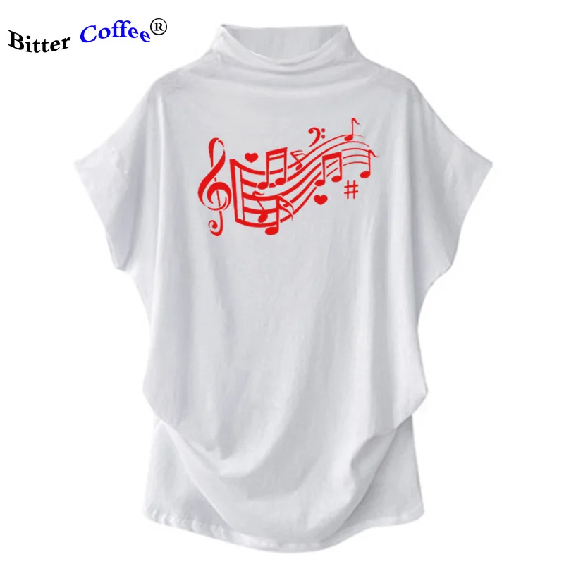 Женская футболка с рукавом летучая мышь летняя принтом музыкальных нот сердец
