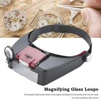 magnifier glasses with led light head wear adjustable size headband magnifying loupe repair work lenses lamp third hand
