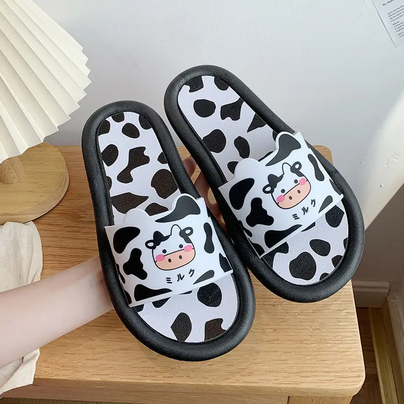 

Oraqwlj Home Cute Slippers Women Summer Shoes Soft Sole Flip Flops Cow Cartoon Beach Sandals Non-slip Bathroom Indoor Slides