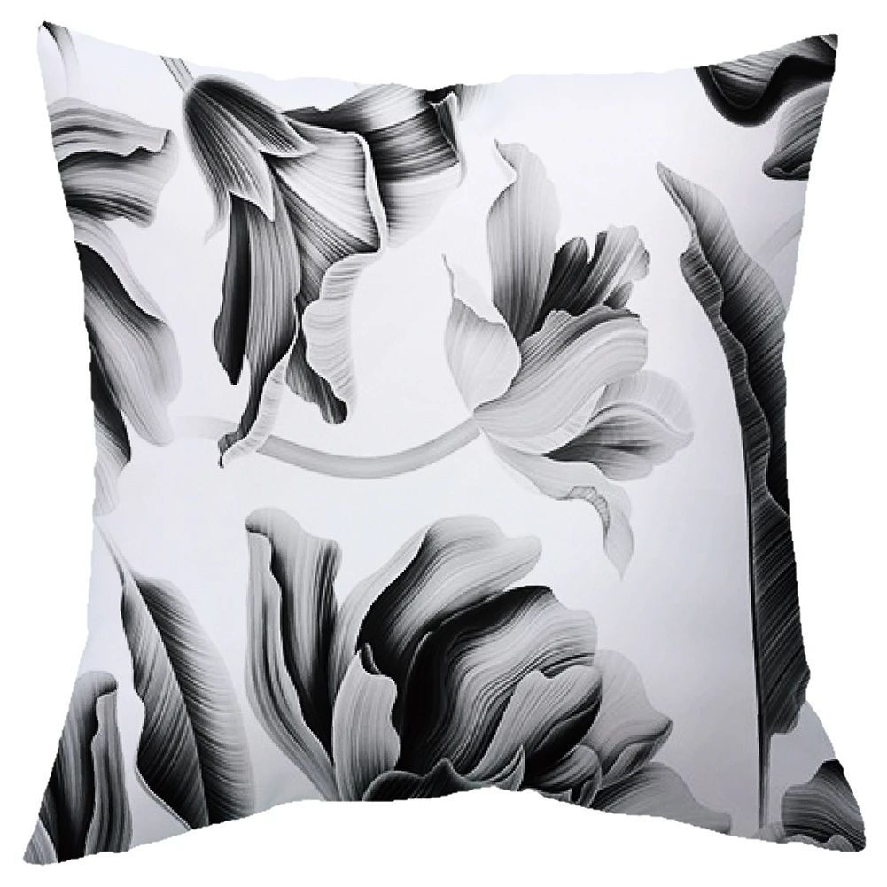 

New Style White Black Cool Pillow Case Breathable Removable Leaf Pattern Throw Pillow Cover Case for Home Sofa Cafe Decor