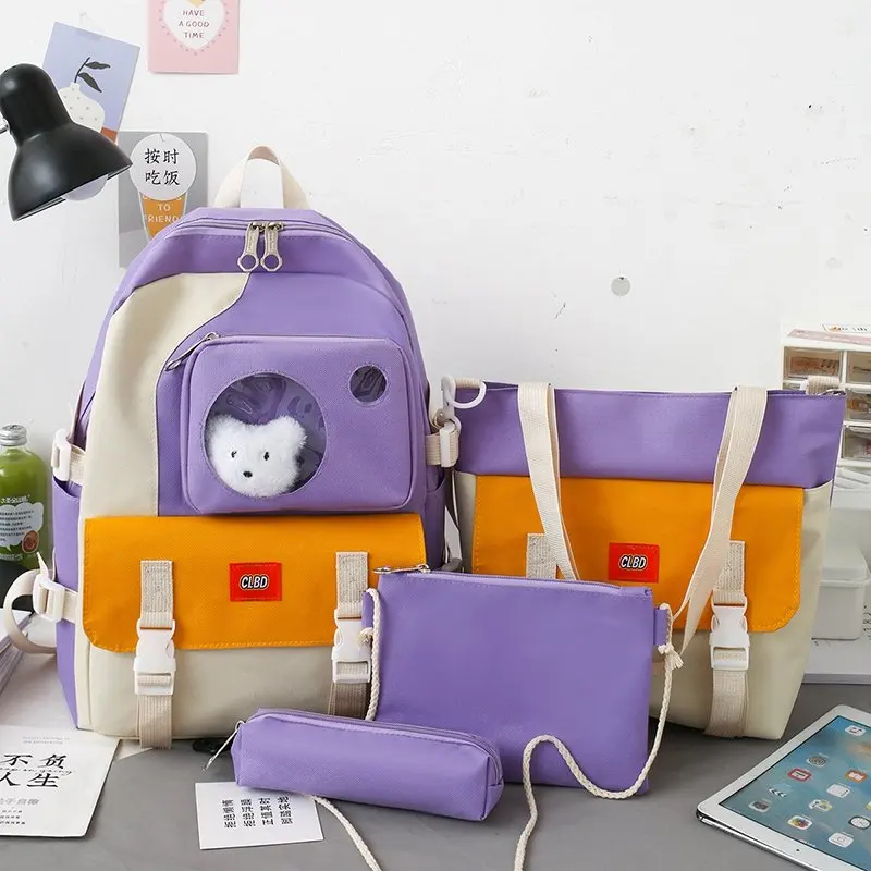 4 pcs sets canvas Schoolbags For Teenage Girls Female Children Shoulder Bags New Trend Female Backpack Fashion Women Backpack