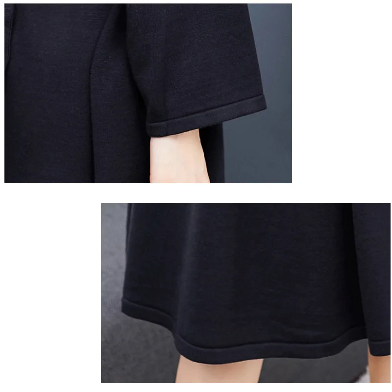 

Fashion Spring Autumn Women Black Party Dresses V-neck Dresses Ladies Elegant Long Sleeve Knee-Length Bottom Dress LJ2049